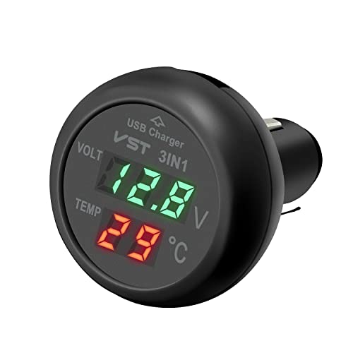 Giantdeer 12V Wasserdichtes Voltmeter-Thermometer mit USB