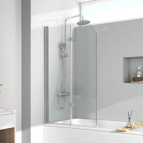 EMKE 110x140cm Duschtrennwand für Badewanne Faltwand