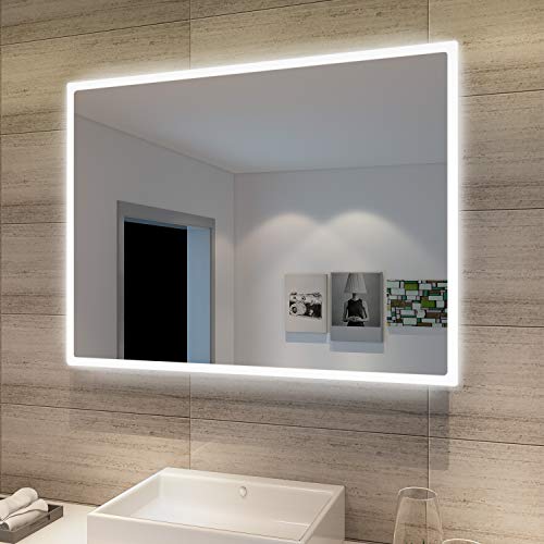 SONNI Badspiegel mit Beleuchtung 80x60 cm Wandspiegel