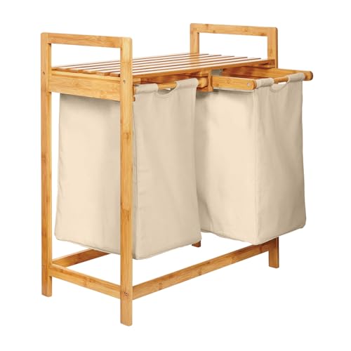 Lumaland Wäschekorb Bambus mit 2 ausziehbaren Wäschesäcken