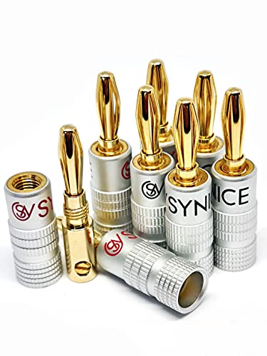 SYNICE - Bananenstecker - [High End] für Lautsprecher-Kabel bis 6 mm², vergoldet, löt- oder schraubbar (10 Stück)