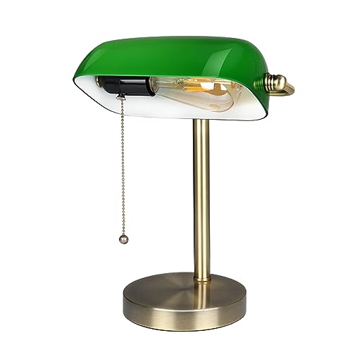 Newrays Traditionelle Bankers-Schreibtischlampe aus grünem Glas