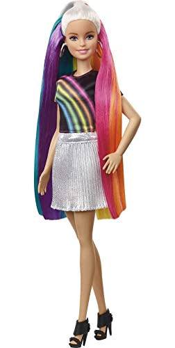 Barbie FXN96 - Regenbogen-Glitzerhaar Puppe mit Langen