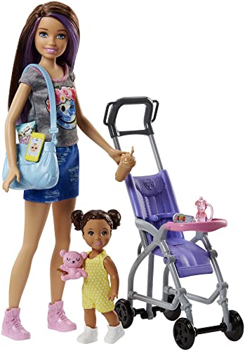FJB00 - ​Skipper Barbie-Puppen-Spielset mit hüpfendem Kinderwagen