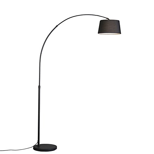 Qazqa Moderne Bogenlampe schwarz mit schwarzem Stoffschirm