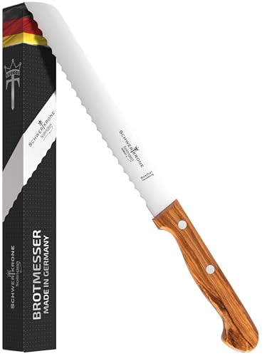 Schwertkrone Solingen Brotmesser mit Wellenschliff und Olivenholz