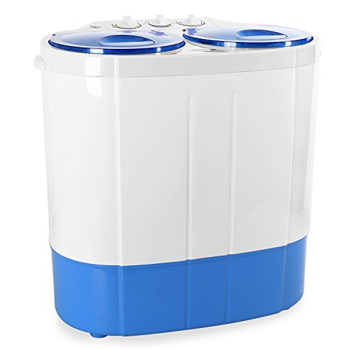 oneConcept DB003 - Mini-Waschmaschine, Wäscheschleuder, für Singles, Studentenhaushalte, Camper, 2 kg Waschkapazität, 250 Watt Waschleistung, weiß-blau (MNW2-DB003)