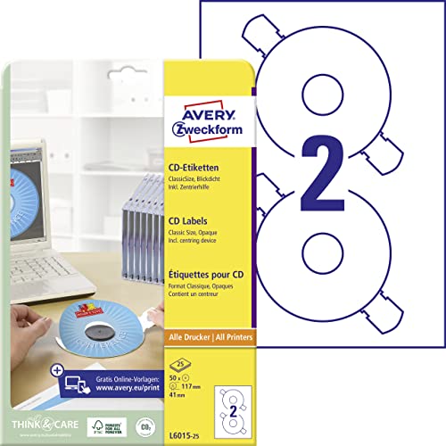 AVERY Zweckform L6015-25 selbstklebende CD-Etiketten