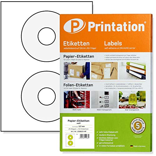 Printation CD DVD Etiketten weiß selbstklebend rund blickdicht bedruckbar