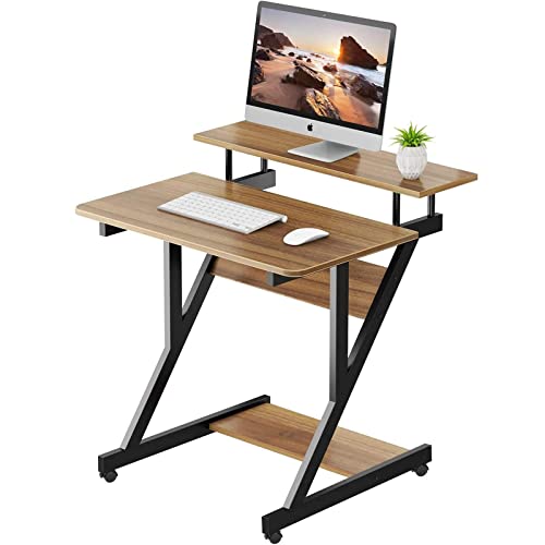 Dripex Computertisch mit Rollen Z-förmiger Schreibtisch