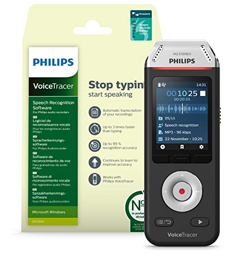 Philips VoiceTracer DVT2810 Audiorecorder mit Dragon Spracherkennung