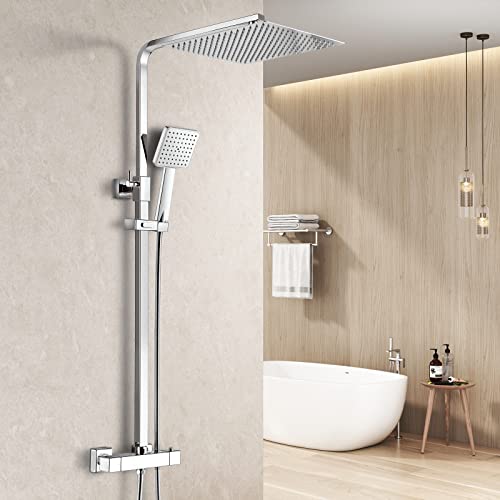 Duschsäule im Bild: Heilmetz Duschsystem mit Thermostat Regendusche Duschset