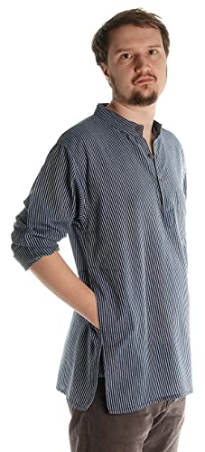 HEMAD Fischerhemd Baumwoll-Hemden Kurta Hemd blau-weiß