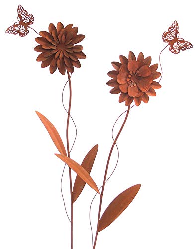 Rost Deko Metall Stecker. Blume mit Schmetterling.