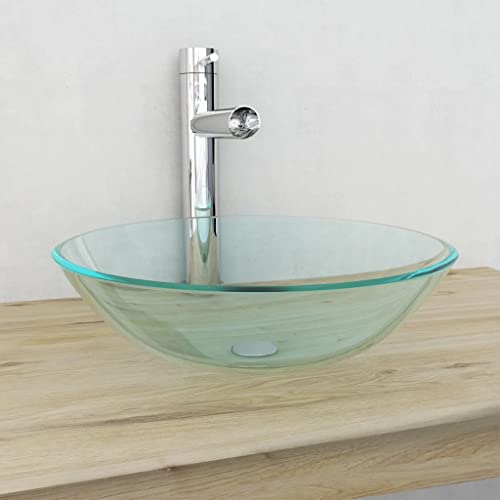 Glaswaschbecken im Bild: vidaXL Waschbecken Hartglas 42cm Transparent Aufsatzwaschbecken