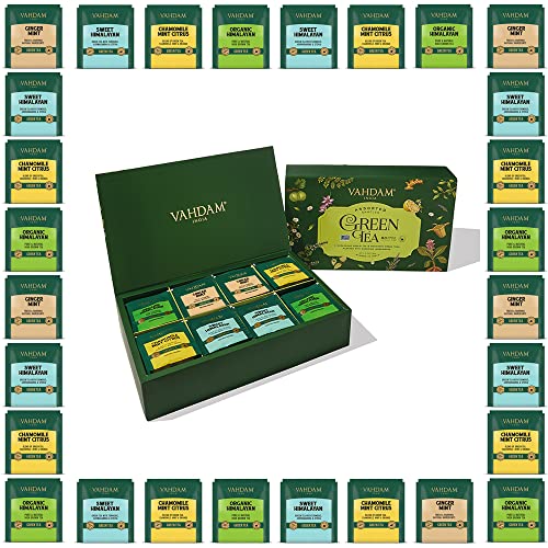VAHDAM Grüner Tee Sortiment (4 Geschmacksrichtungen je 20 Teebeutel)