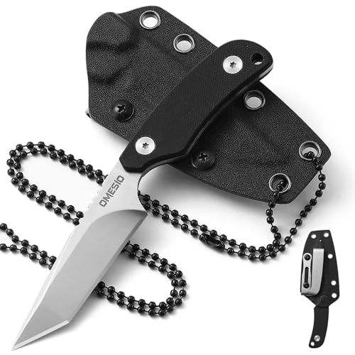 Omesio Tanto Neck Knife Messer mit Gürtelclip D2 Stahl