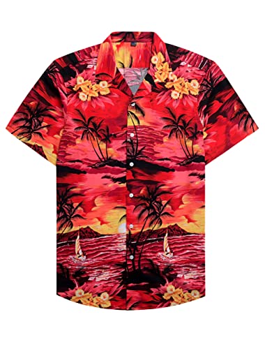siliteelon Hawaii Hemd Männer Kurzarm Red Hawaiihemden