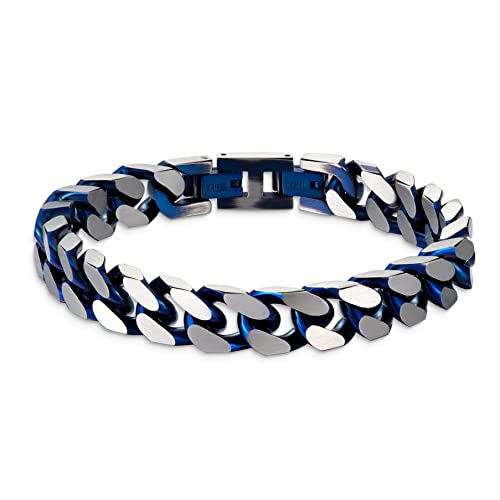 LUCKY2+7 Armband Herren-Kubanisches Gliederkettenarmband Silber Blau