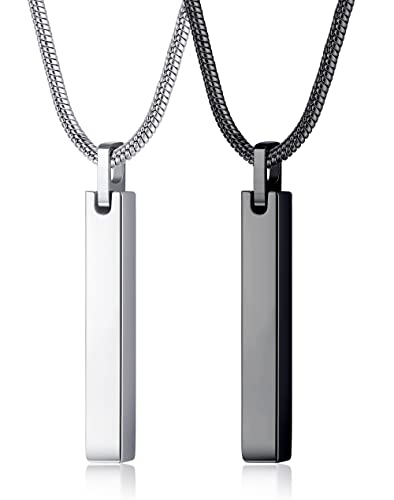 JeweBella 2PCS Halskette Quader Edelstahl für Herren Silber