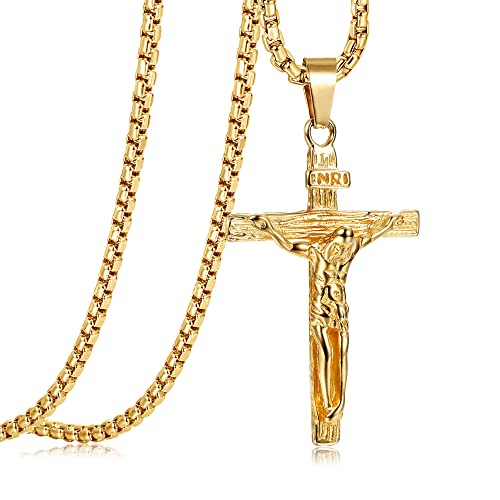JeweBella Kreuz Halskette Herren Edelstahl Jesus