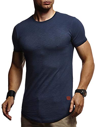 Leif Nelson T-Shirt Herren Sommer Rundhals-Ausschnitt (Dunkel Blau, Größe M)