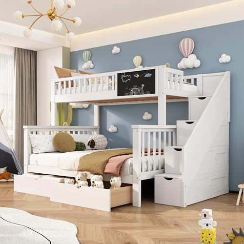 Hochbett im Bild: FEZTOY Etagenbett mit 2 Schubladen Kinder Bett mit Treppe
