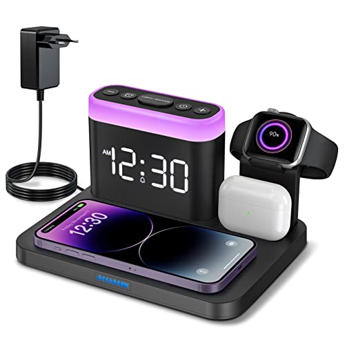 ANJANK Wireless Charger Station,5 in 1 Wecker