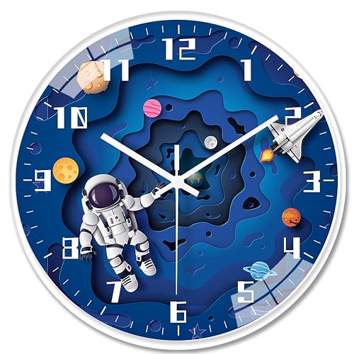 hleo Kinderwanduhr - Lautlos und dekorativ - Ø 30 cm - Astronaut Design (001)