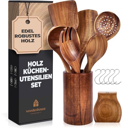 WOODENHOUSE LIFELONG QUALITY Holz Kochbesteck-Set mit Halter