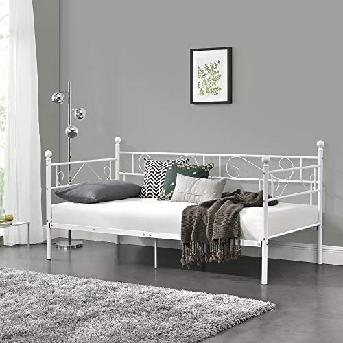 Kojenbett im Bild: [en.casa] Tagesbett 90x200 Weiß Metallbett Bett