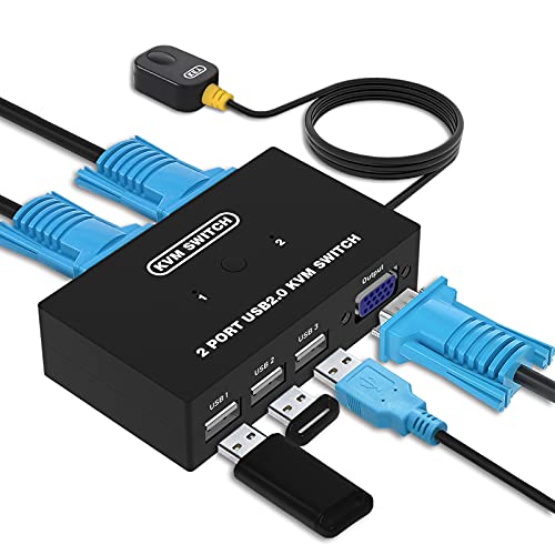 DGODRT 2 Port KVM Switch USB VGA mit KVM Kabeln