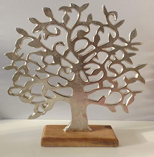 GILDE Aluminium Lebensbaum auf Holzbasis Silber