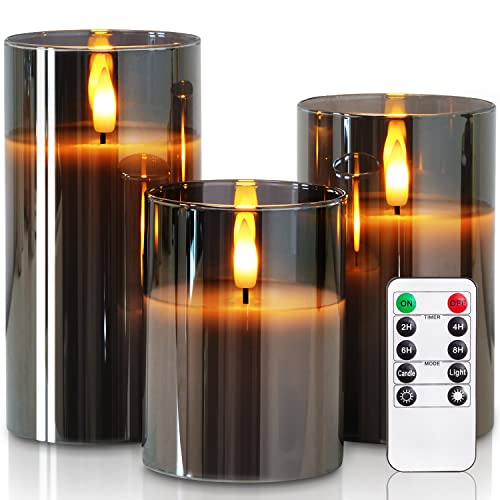 Homemory Grau Glas Flammenlose Kerzen