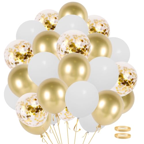 QIFU 62 Stücke Weißgold-Luftballons-set，weiße Metallic Goldballons