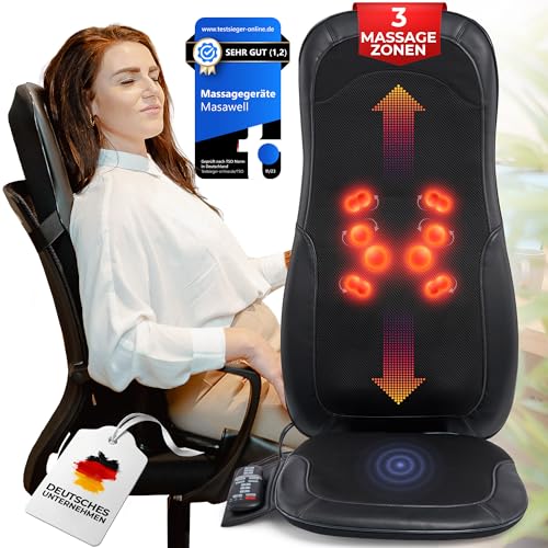 Naipo Shiatsu Massagesitzauflage, Rückenmassagegerät, massageauflage stuhl  mit Luftdruck, 3 Massagezonen Wärmefunktion und Shiatsu Vibrationmassage  Tiefenmassage Rollmassage für Nacken Rückens