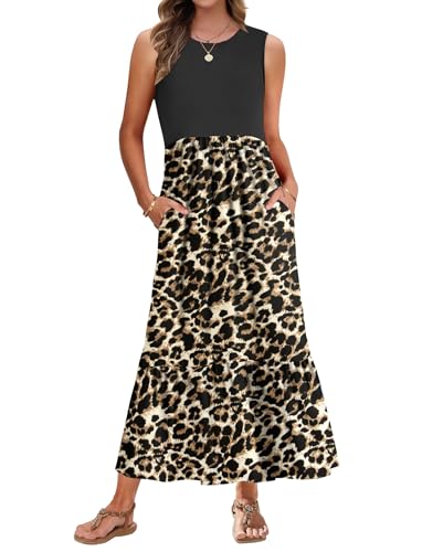 AUSELILY Leoparden Kleid Damen Sommer Lang