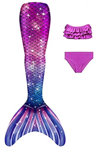 NAITOKE Meerjungfrauenschwanz mit Bikini für Mädchen,3pc，ohne