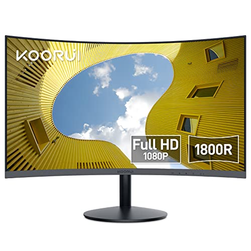 KOORUI 24 Zoll Curved Gaming Monitor - FHD, VA-Panel, 60Hz, Krümmung 1800R, Neigungsverstellung, Augenpflege, HDMI, VGA