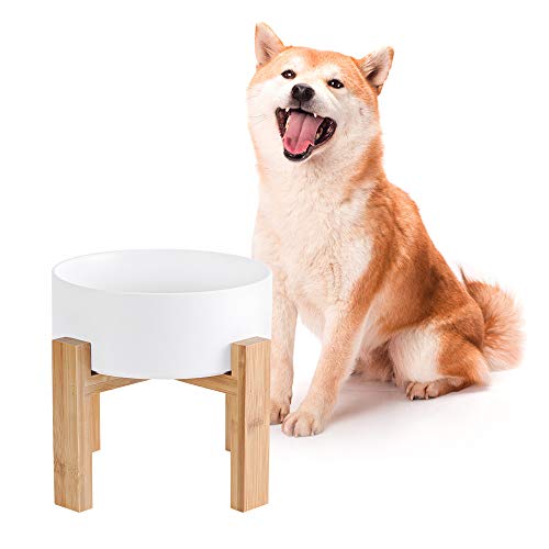 HCHLQLZ Hoch Keramik Hund Futternapf mit Bambus Ständer