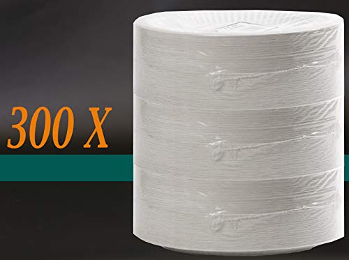 Premium Pappteller rund 23cm weiß, 300 Stück aus Frischfaser