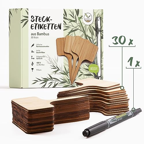 HappySeed 30x Pflanzenstecker zum Beschriften aus Bambus