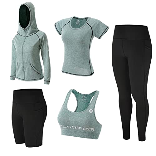 ZETIY 5 Stück Damen Fitness Trainingsanzug Yoga Set