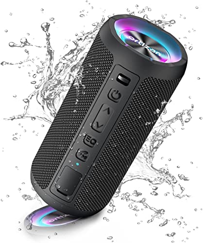 Ortizan Bluetooth Lautsprecher mit Licht, wasserdichter IPX7, Dualen Bass-Treibern, 30h Akku, Freisprechfunktion, schwarz (X10)
