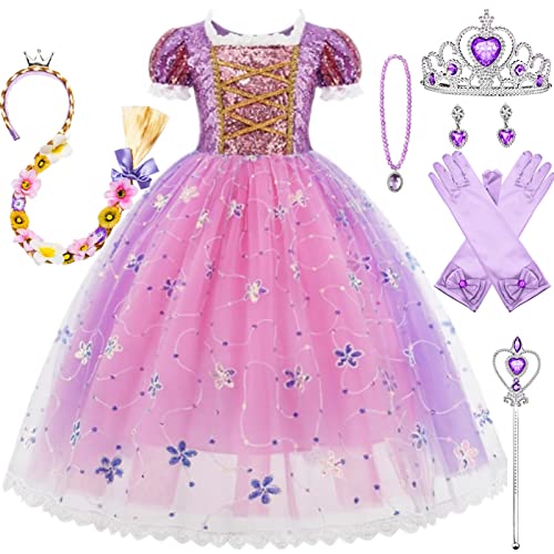 Kosplay Mädchen Prinzessin Rapunzel Kostüm mit Accessoires