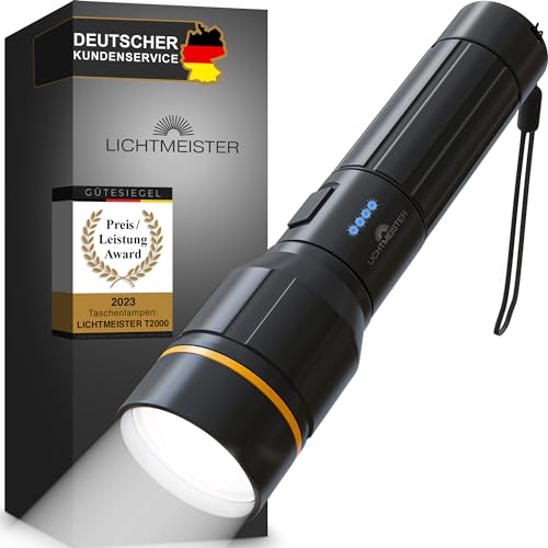 LICHTMEISTER® LED-Taschenlampe (2000 Lumen, 5000 mAh Akku) - aufladbar, extrem hell (LM_T2000)