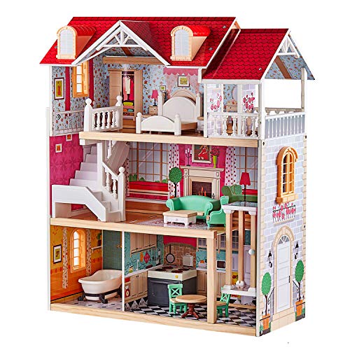 TOP BRIGHT Puppenhaus aus Holz mit Möbeln und Traum