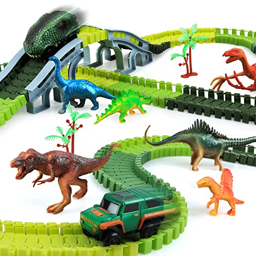 kizplays 251 pcs Dinosaurier Spielzeug Autorennbahn