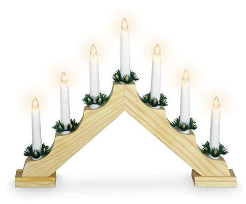 Spetebo Holz Schwibbogen 39 cm mit 7 LED Kerzen und Timer