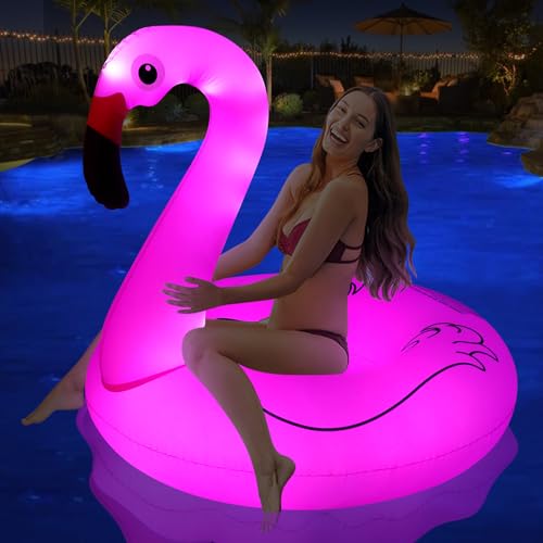DeeprBling Aufblasbar Flamingo Schwimmring mit Lichtern
